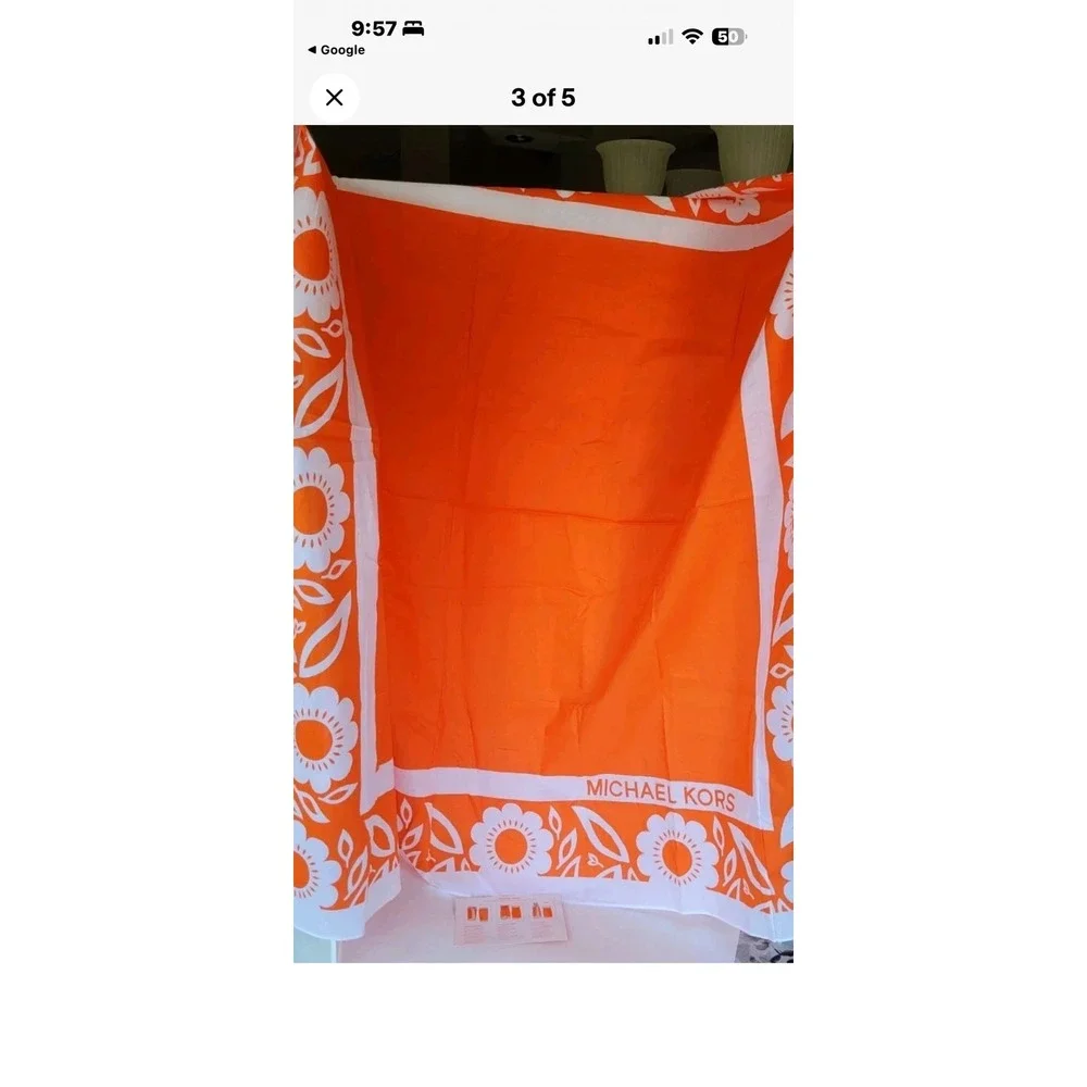 Michael Kors Island Hawaii Orange Floral Cotton Sarong Wrap Coverup‎ 10o